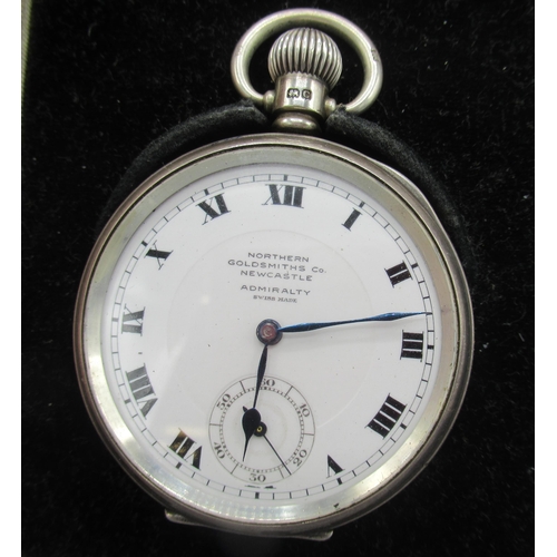 540 - Northern Goldsmiths Co. Newcastle 'Admiralty' silver keyless pocket watch, signed white enamel Roman... 