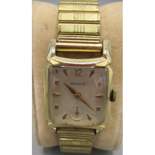 554 - Colin Jackson Collection: Benrus gold plated wristwatch, signed silvered dial applied Arabic and bat... 