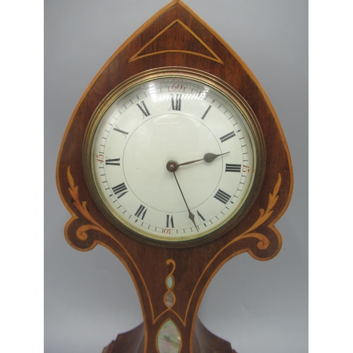 610 - Duverdry & Bloquel, 20th Century French inlaid mahogany balloon 8 day mantle timepiece, 3 1/2