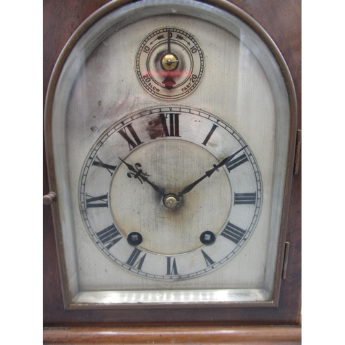 627 - Winterhalder & Hofmeier, early 20th century mahogany mantle clock, lancet case with boxwood stringin... 