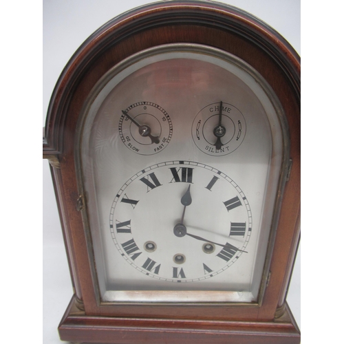 628 - 20th century mahogany bracket clock, silvered dial, Roman chapter ring, three train Westminster chim... 