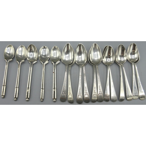 115 - Art Deco silver set of five golf club teaspoons by P Ashberry & Sons, Sheffield 1920, George III sil... 