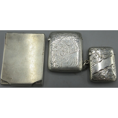 120 - Edwardian silver monogrammed vesta case with engraved scrolling decoration by Robert Chandler, Birmi... 