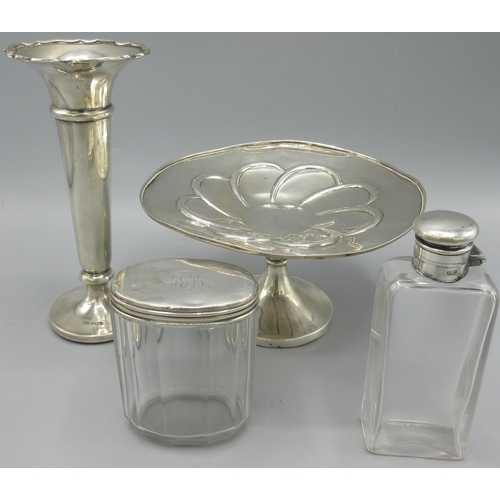 122 - George V silver trumpet vase with weighted base, tapered stem and flared pie crust rim by Walker & H... 