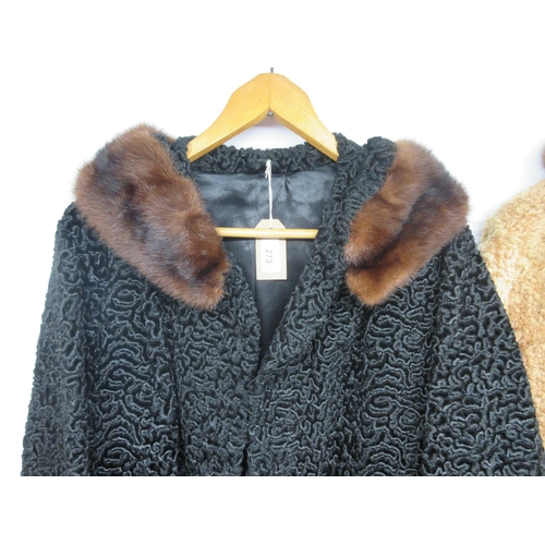 273 - Ladies black fur coat with brown mink collar by Astra Furs Paris Ltd approximately size 8-10, Ladies... 