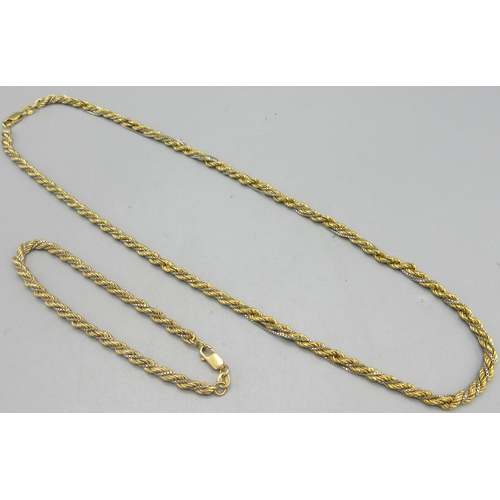 280 - 18ct two tone gold rope chain necklace and bracelet set, stamped 750, necklace L51cm, bracelet L20.5... 