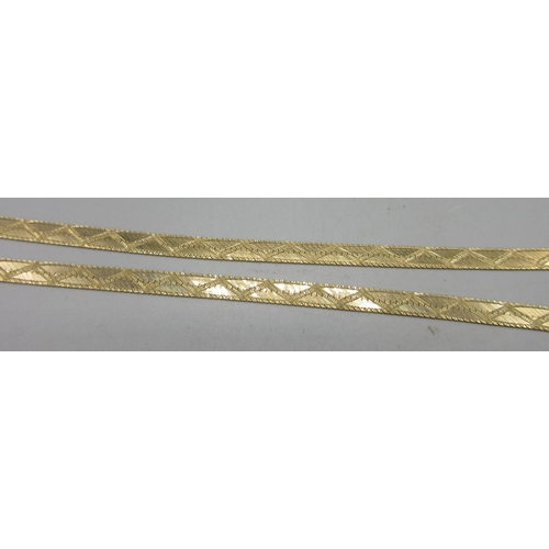 285 - 9ct yellow gold flat herringbone style wishbone necklace, stamped 375, approximate L41cm, 10.4g