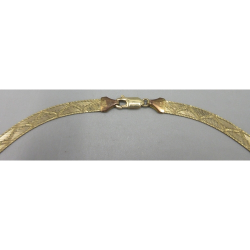 285 - 9ct yellow gold flat herringbone style wishbone necklace, stamped 375, approximate L41cm, 10.4g