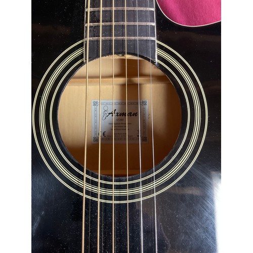 214 - Axman semi acoustic six string guitar with built in tuner, model number 67280, with soft case