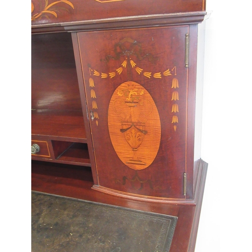 581 - Edwardian mahogany bonheur du jour, inlaid in Sheraton Revival style with ribbon tied bellflowers an... 