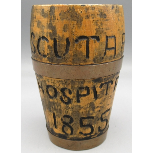 80 - Crimea war, Florence Nightingale interest, mid 19th century bowed cylindrical beaker, carved 'SCUTAR... 