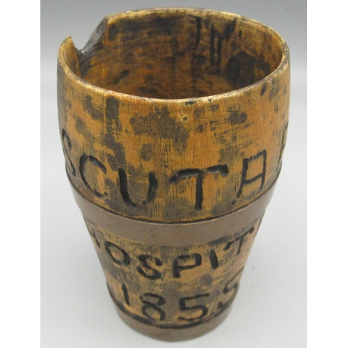 80 - Crimea war, Florence Nightingale interest, mid 19th century bowed cylindrical beaker, carved 'SCUTAR... 