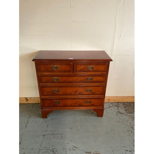 671 - Small Geo.111 style mahogany chest of two short and three long drawers on bracket feet, W78cm D32cm ... 