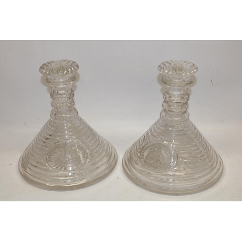 220 - Pair of Georgian style cut glass ship's decanters, each engraved with a ship and 'Homeward Bound' /'... 