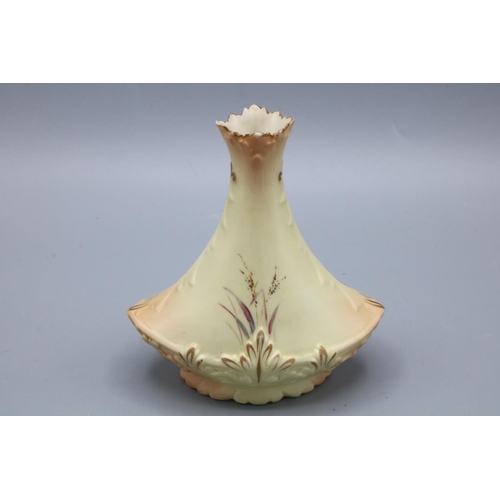 322 - Locke & Co., Worcester ivory blush triangular vase decorated with stag in moorland, signed W Stinton... 