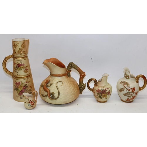 323 - Royal Worcester blush ivory porcelain basket weave jug, relief decorated with a lizard, shape no. 17... 