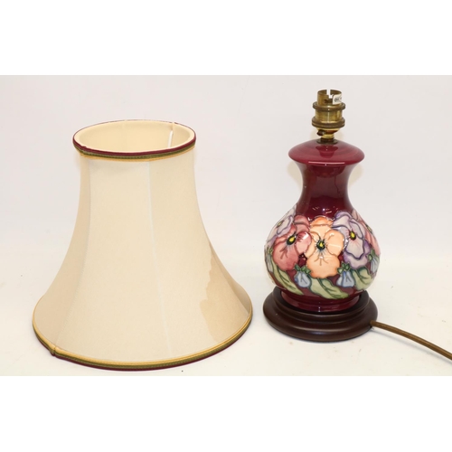 707 - Rachel Bishop for Moorcroft, Pansies pattern baluster form table lamp with shade, H25cm incl. fittin... 