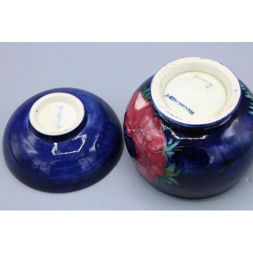 714 - Moorcroft Pottery, Hibiscus pattern pin dish and Anemone pattern sugar bowl, both D9cm (2)