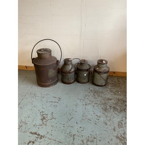 761 - Three Indian milk churns, H44cm and one large milk churn H60cm (4)