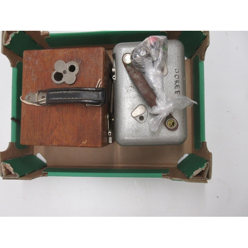 802 - Easy-Way cased pigeon timing clock, no. 103243, W15cm and one other (2)