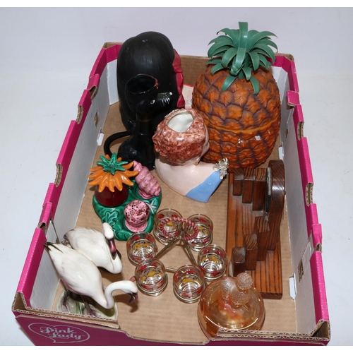 804 - Collection of mid 20th century decorative items and barware, incl. a plastic pineapple ice bucket, s... 