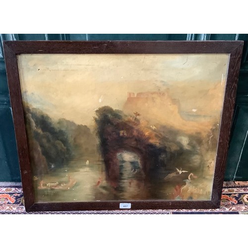 407 - Copy of 'Queen Mabs Cave' by Turner, unfinished oil on canvas, labelled verso 'Turner Queen Mab's Gr... 