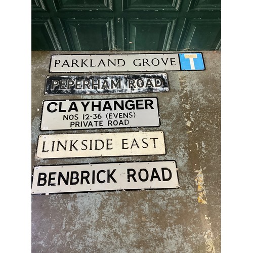 764 - Five street signs, probably southern England, max. L140 cm