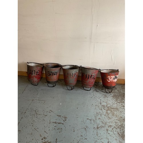 779 - Five vintage fire buckets, max W28cm