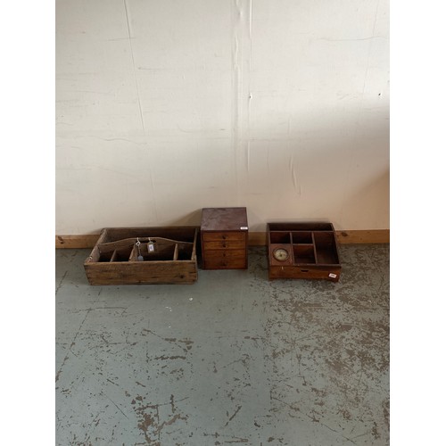 782 - Collection of wooden items including a garderners organiser and a desk organiser with an inset clock