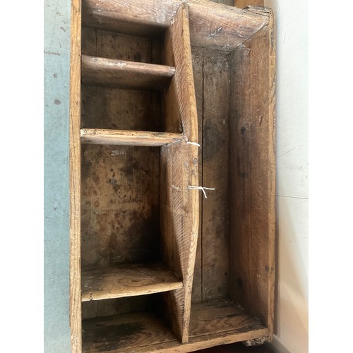 782 - Collection of wooden items including a garderners organiser and a desk organiser with an inset clock