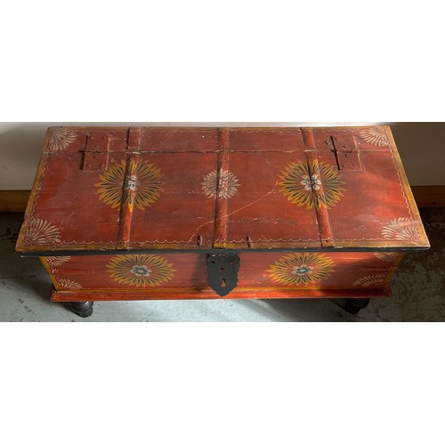 785 - Indian painted decorative chest with carved legs, H40cm