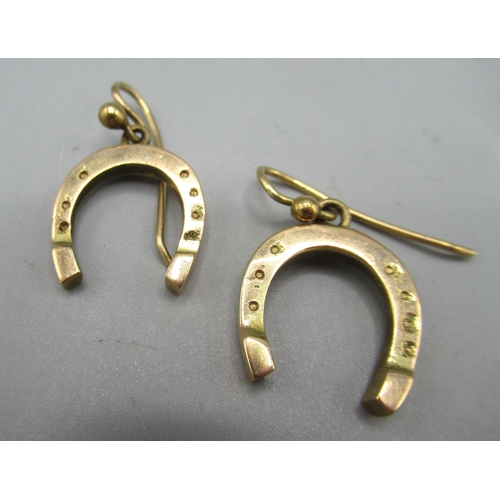 11 - Pair of 9ct yellow gold horseshoe drop earrings, stamped 375, 4.11g