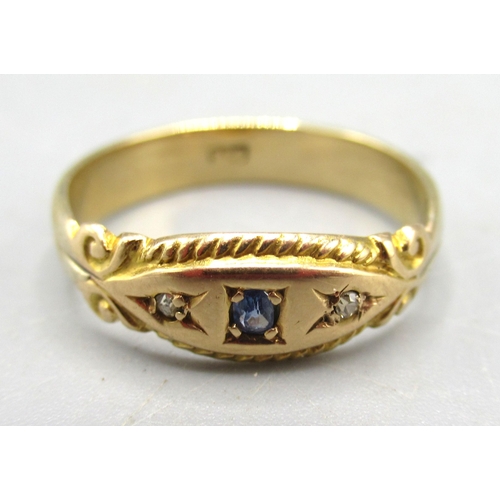 15 - 9ct yellow gold gypsy ring set with three rubies in star settings, size J1/2, and another similar ri... 