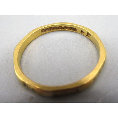 154 - 22ct yellow gold square sided wedding band with engraved decoration, stamped 22, size J1/2, 1.94g