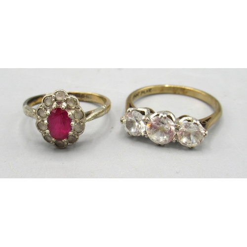 155 - Antique 9ct yellow gold cluster ring set with ruby and clear stones, size I1/2, 9ct yellow gold ring... 