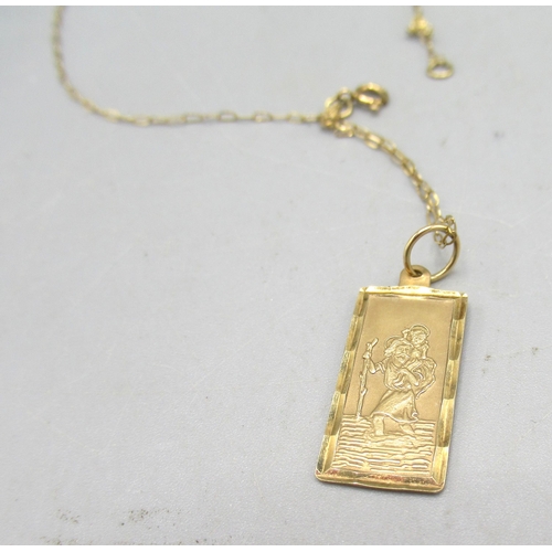 157 - 9ct yellow gold four bar gate bracelet, and a 9ct gold St. Christopher pendant on 9ct gold chain , a... 