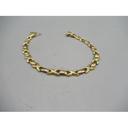 239 - 9ct yellow gold X link bracelet, with box closure, stamped 9kt, 6.32g, L19.5cm