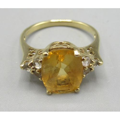 246 - 9ct yellow gold citrine and white topaz ring, size N, and a 9ct gold mystic and white gold topaz rin... 