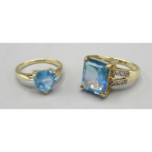 247 - 9ct yellow gold ring set with bi colour and white topaz, size N, and a 9ct gold ring set with Swiss ... 