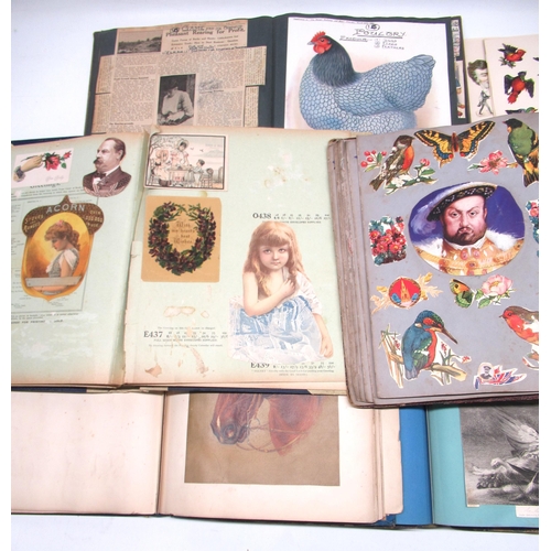 259 - Collection of early 20th century scrapbooks containing assorted prints, greetings cards, comic strip... 