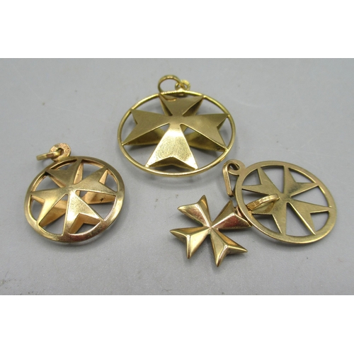 33 - 9ct yellow gold Maltese cross and three others, 5.45g