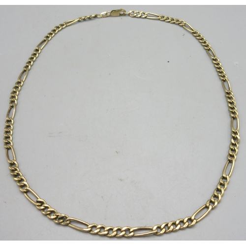 177 - 9ct yellow gold 4mm figaro chain necklace, L48cm, 7.3g