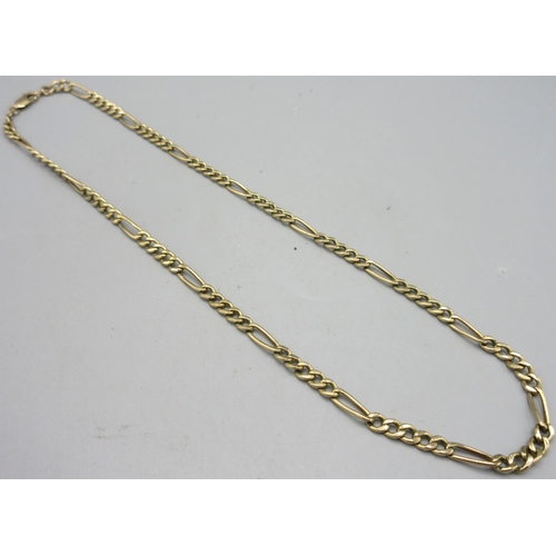 177 - 9ct yellow gold 4mm figaro chain necklace, L48cm, 7.3g