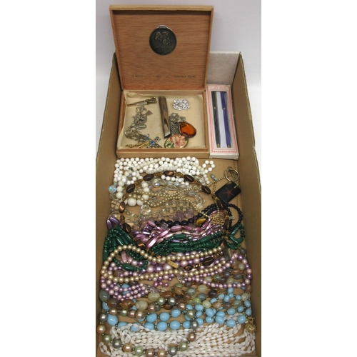 254 - Collection of costume jewellery to include beaded necklaces, white metal necklace with a large styli... 