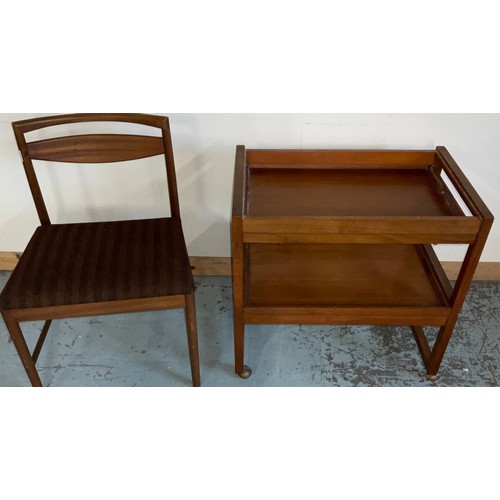 453 - Mid century White and Newton Ltd teak tray top two tier trolley on castors, W68.5cm D43cm H71cm, and... 