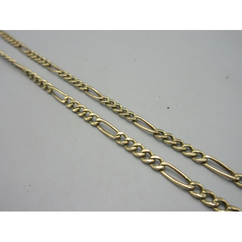 177 - 9ct yellow gold 4mm figaro chain necklace, L48cm, 7.3g