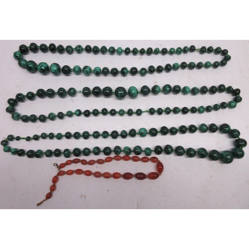 20 - Three malachite bead necklaces and an amber bead necklace (4)