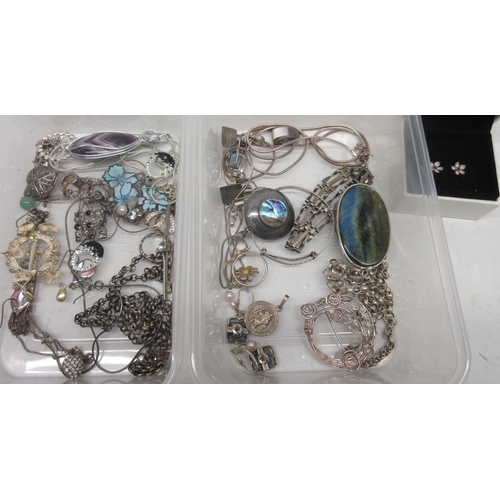 22 - WITHDRAWN Collection of silver jewellery including earrings, necklaces and brooches, and other white... 