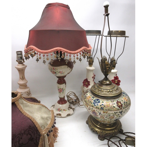 373 - WITHDRAWN Collection of vintage lamps incl, pair of light pink glass lamps with gilt foliate design,... 