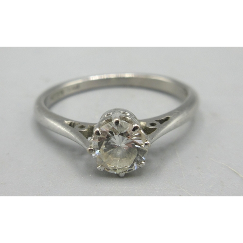 42 - 18ct white gold diamond solitaire ring, approx. carat .35, stamped 750, size J, 2.00g